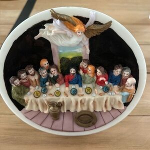 Jesus and 12 Disciples Decorative Last Supper Plate with Angel Christmas Decor